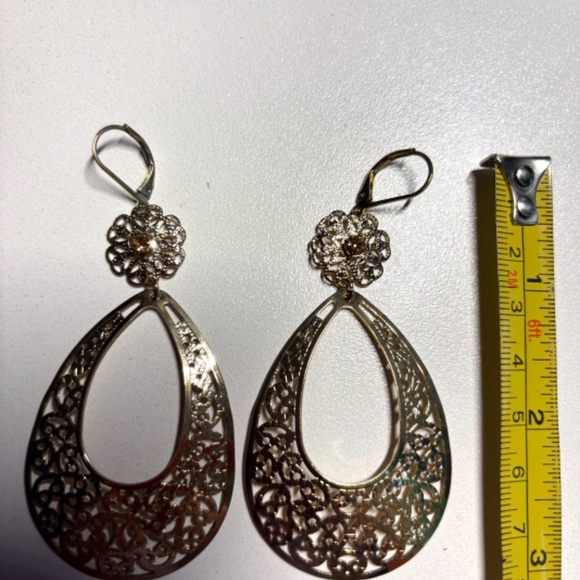 3 pairs of pendant earrings with incrustations - gold and antique silver - Picture 4 of 6